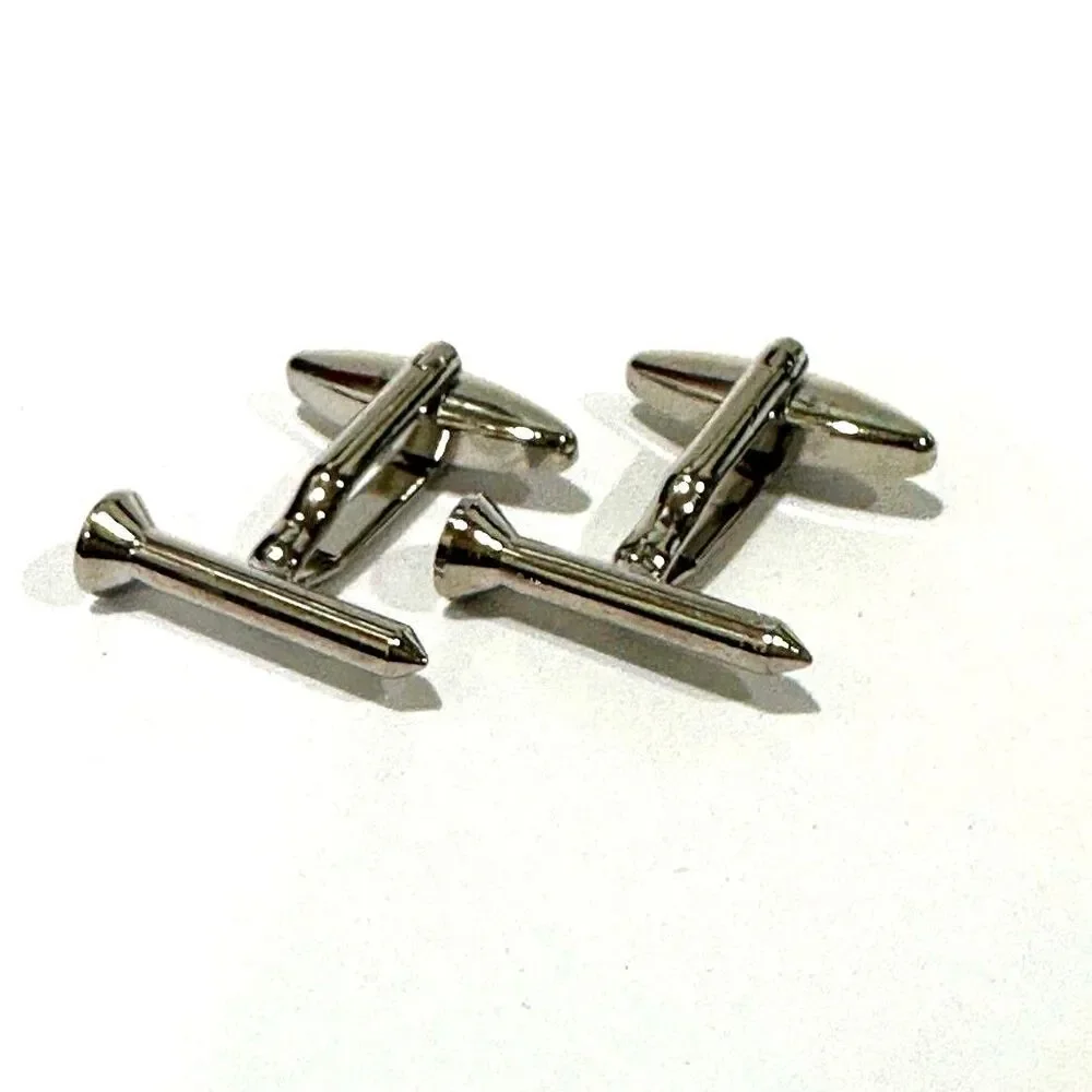 Polished Silver-Tone Golf Tee Cufflinks